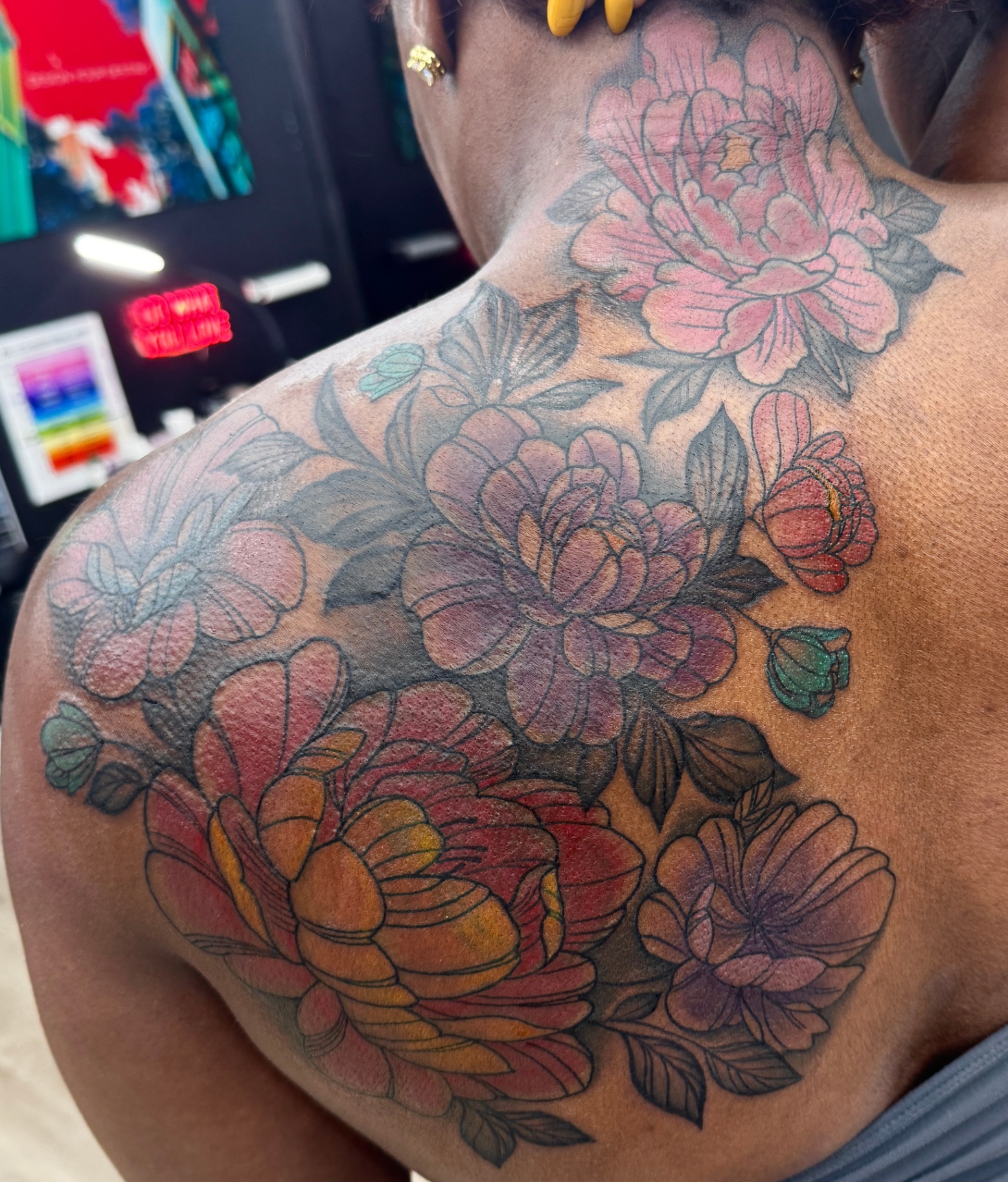 Floral back cover-up tattoo